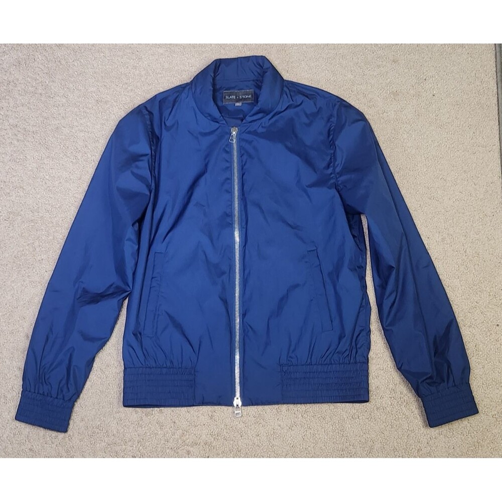 Mens Slate & Stone Blue Bomber Jacket Size Medium Light Weight Full Double Zip